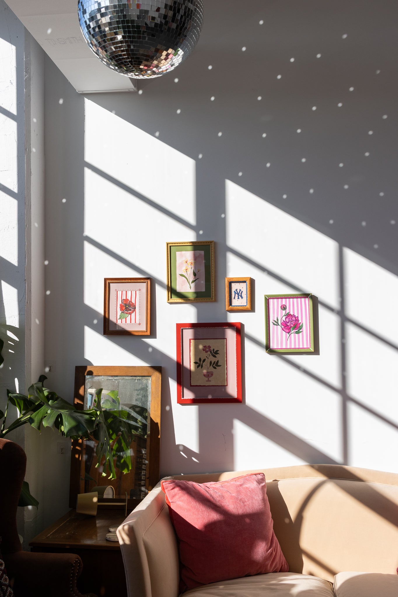 ORIGINAL: Hot Pink Peony and Stripes in Decorative Frame