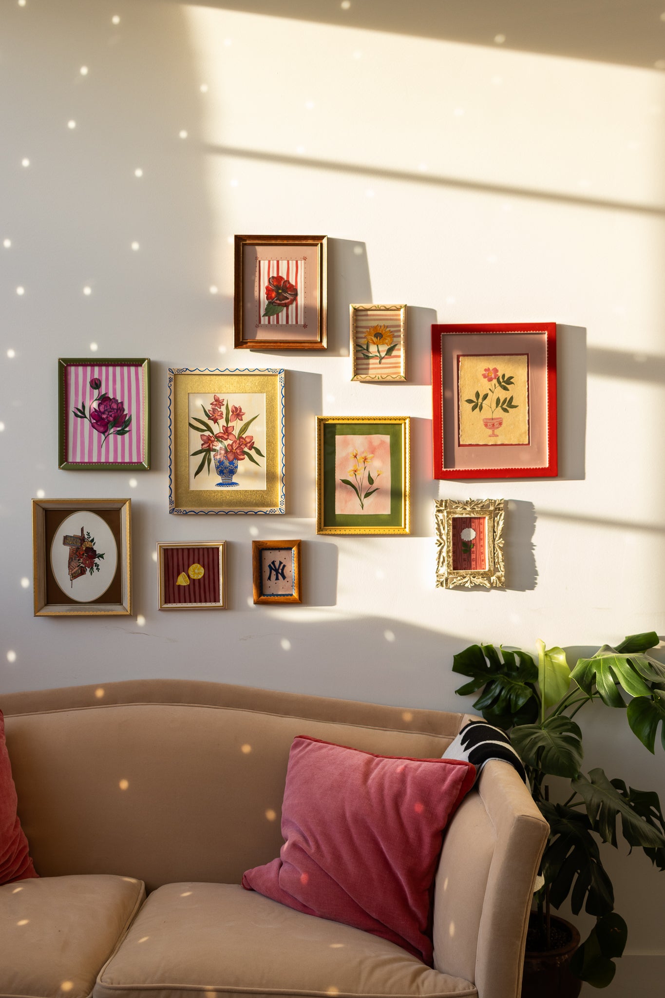 ORIGINAL: Blue Floral Vase in hand painted decorative frame