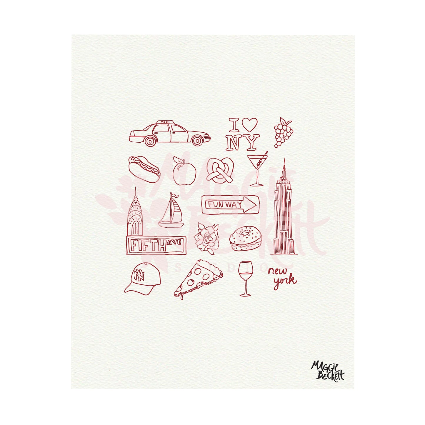 NYC Icon Line Drawings Art Print