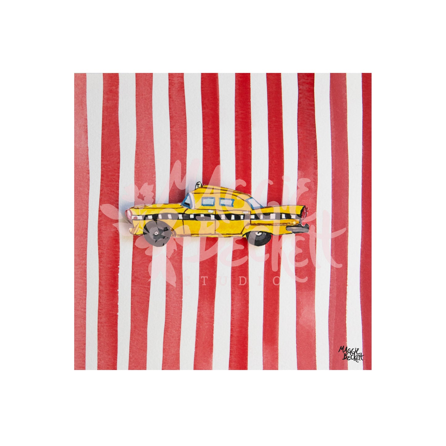 NYC Taxi and Stripes Art Print