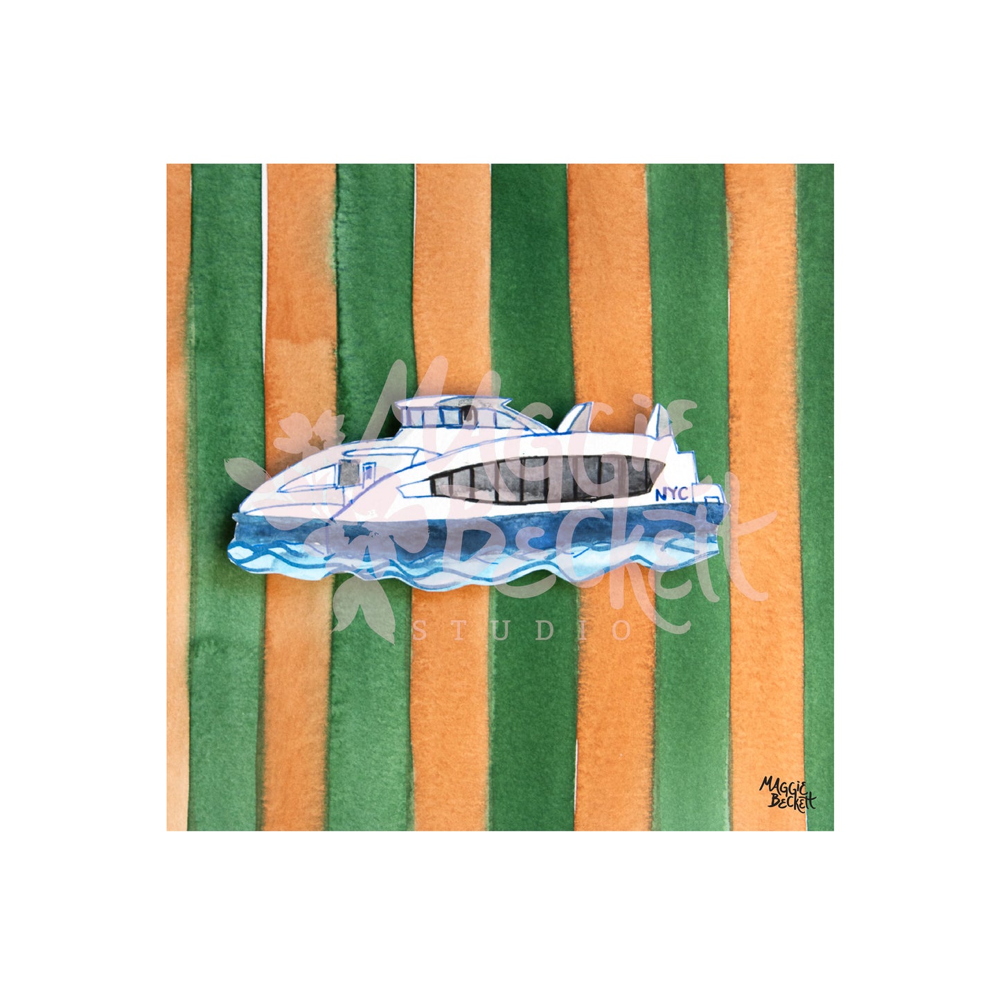 NYC Ferry and Stripes Art Print