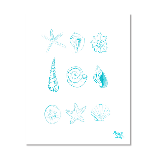 Turquoise Seashells Art Print