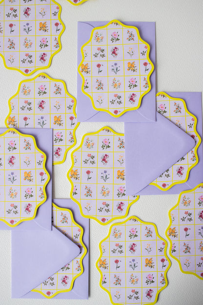 Boxed Set of 10 Lilac Flower Notecards with Wavy Edge
