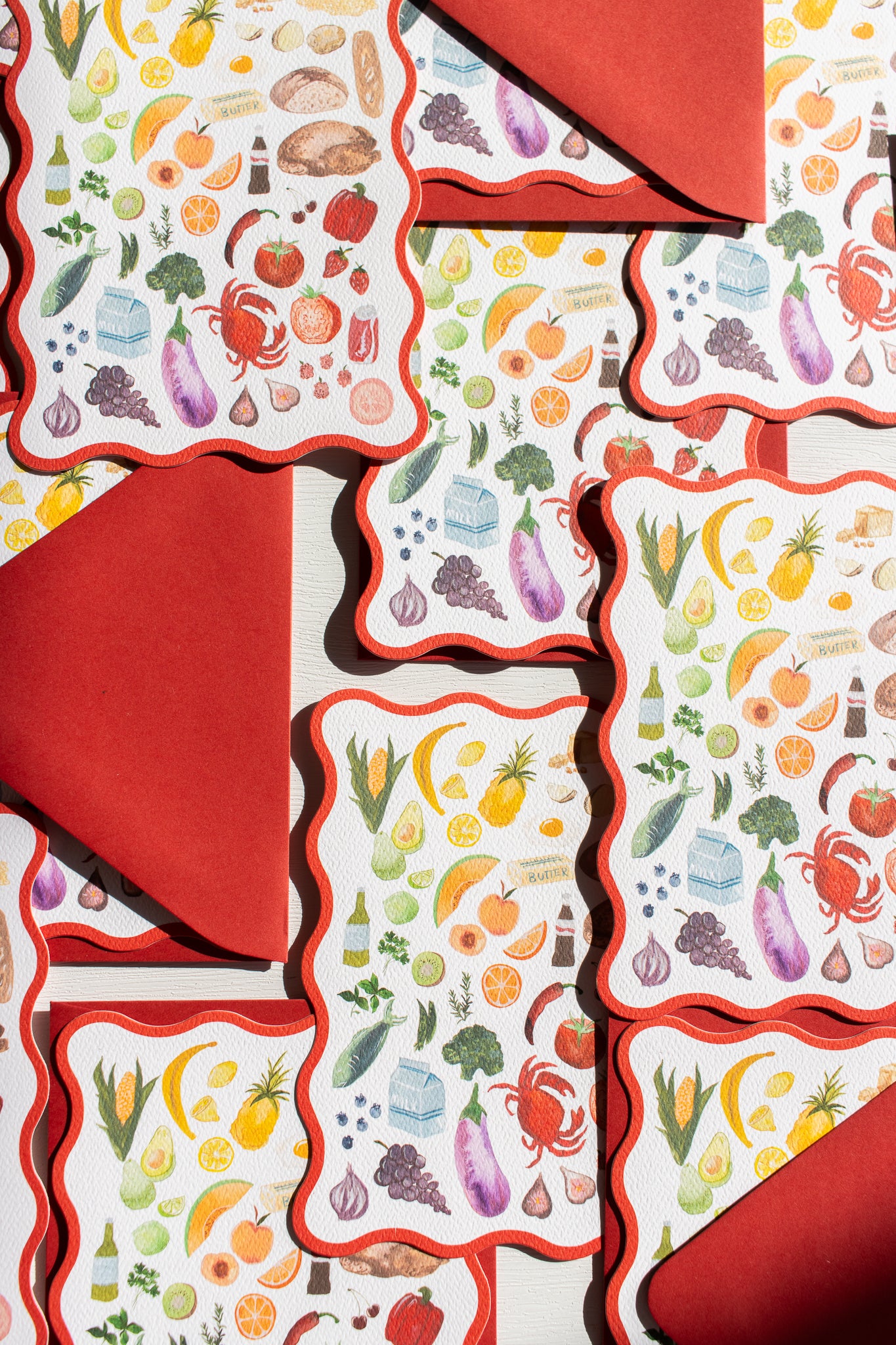 Boxed Set of 10 Foodie Cards with Wavy Red Edge