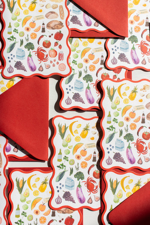 Boxed Set of 10 Foodie Cards with Wavy Red Edge
