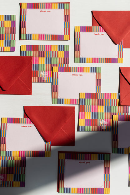 Boxed Set of 10 Multicolor Stripe Thank You Cards
