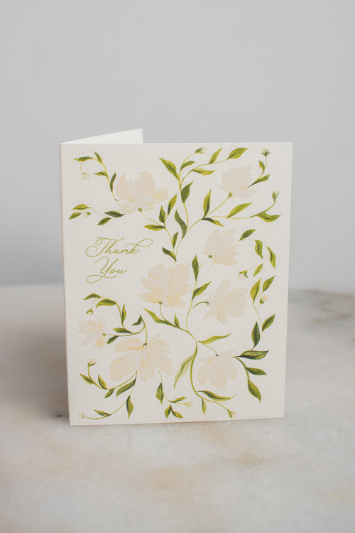 Boxed Set of 10 Cream Flower Pattern Thank You Cards