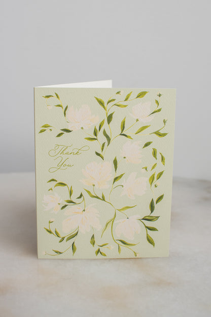 Green & White Flower Pattern Thank You Card