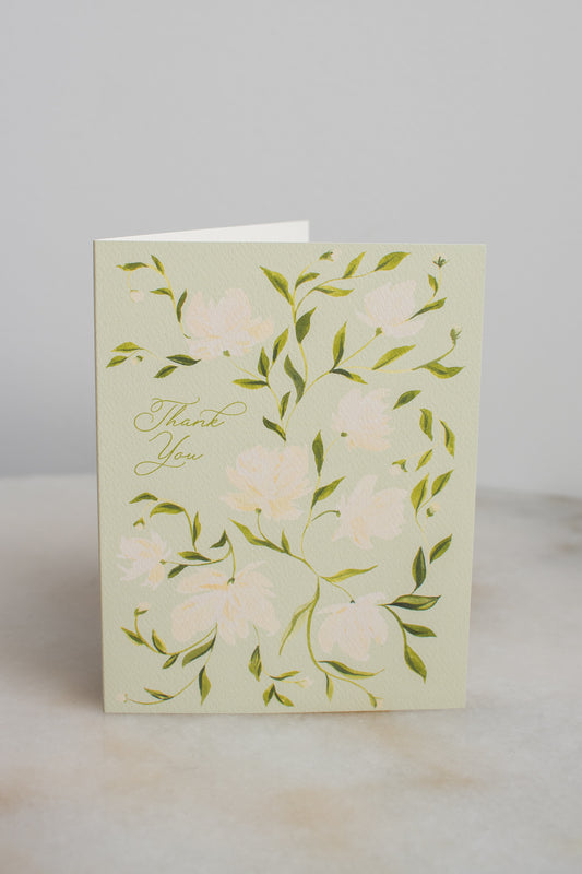 Green & White Flower Pattern Thank You Card