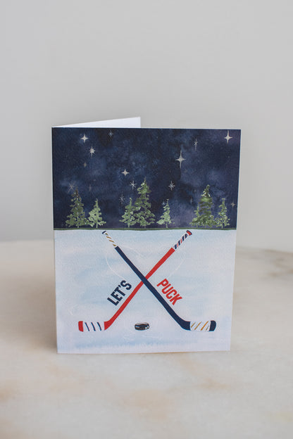 Let's Puck Hockey Love Card