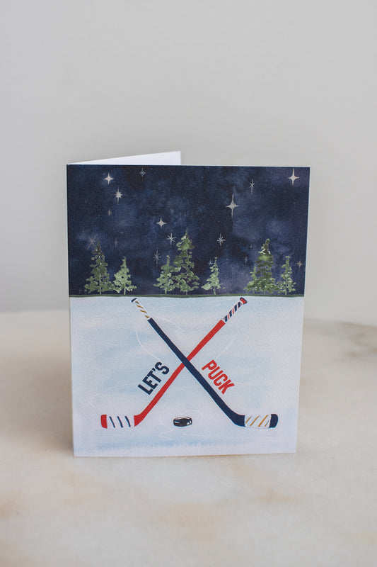 Let's Puck Hockey Love Card