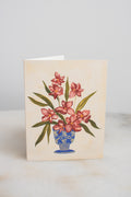 Mauve Flowers in Blue Vase Card