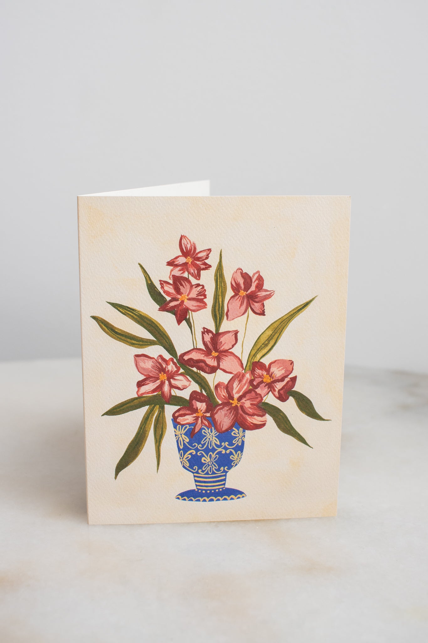 Mauve Flowers in Blue Vase Card