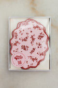 Boxed Set of 10 Floral Maroon Notecards with Wavy Edge