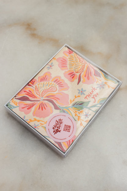 Boxed Set of 10 Peony Pattern Thank You Card