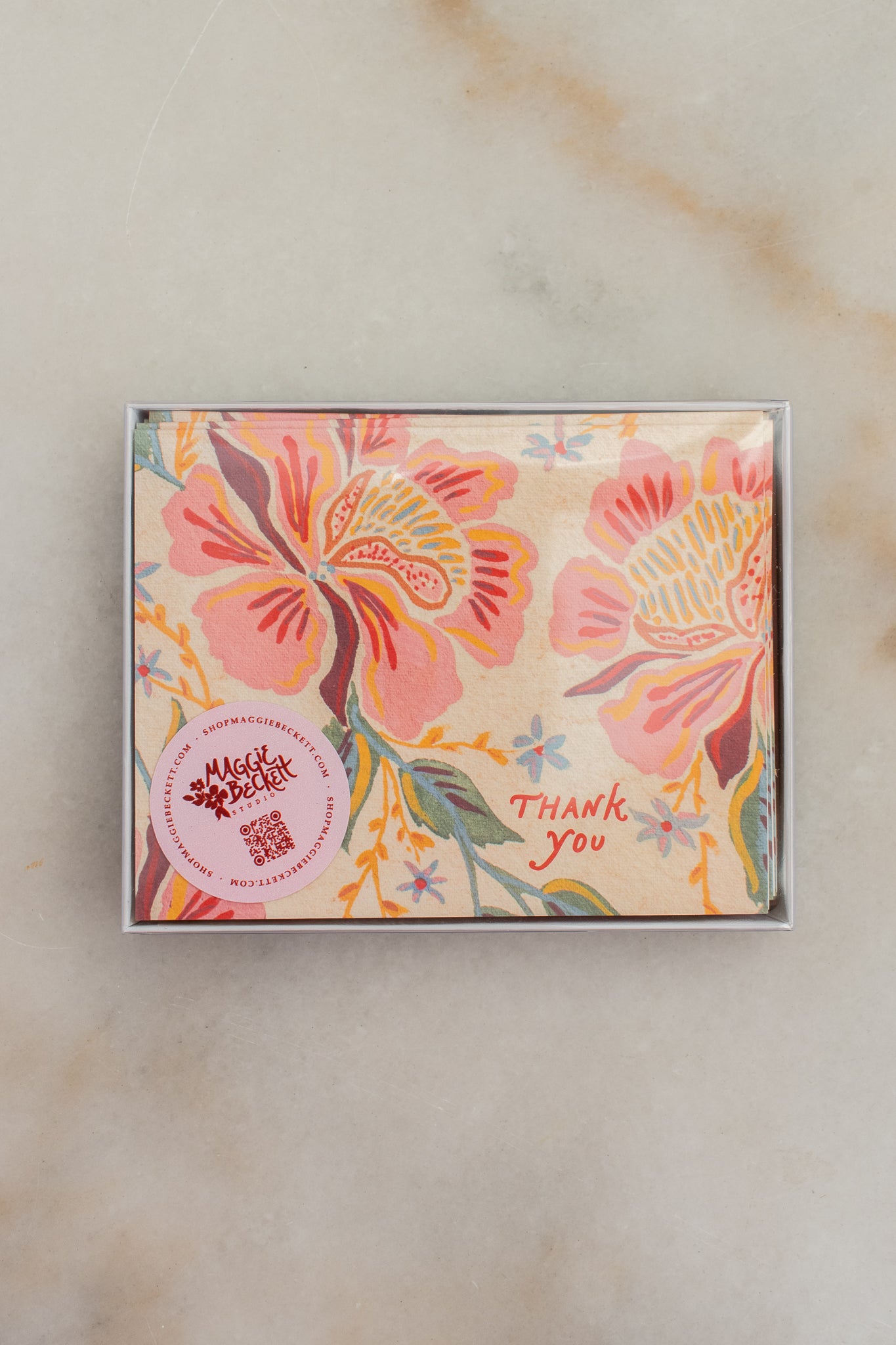 Boxed Set of 10 Peony Pattern Thank You Card