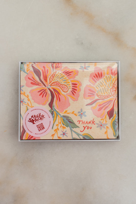 Boxed Set of 10 Peony Pattern Thank You Card