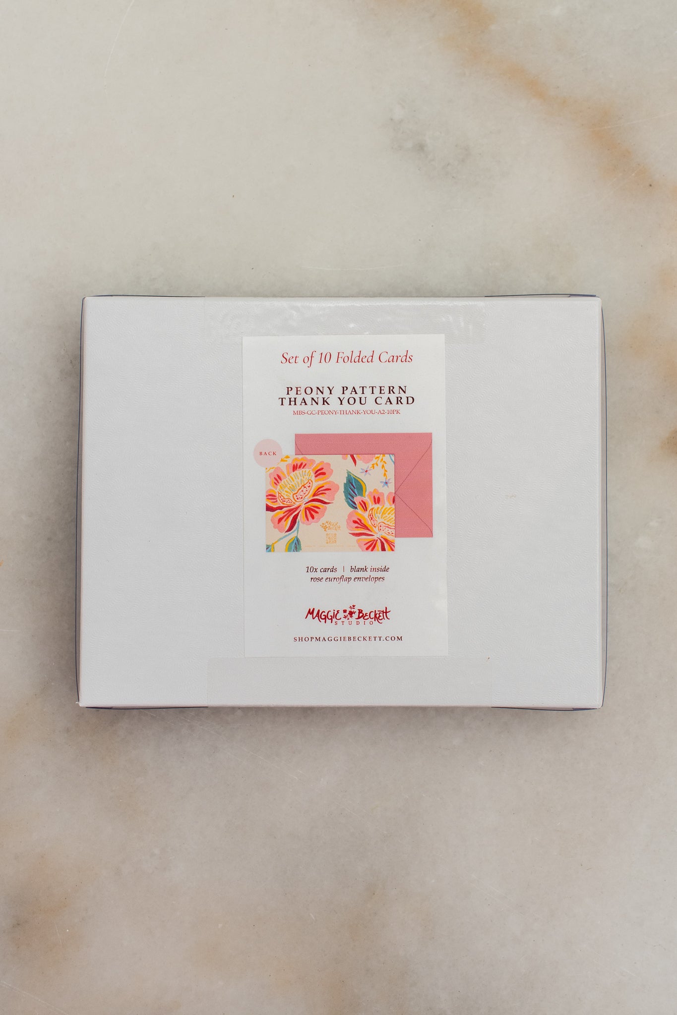 Boxed Set of 10 Peony Pattern Thank You Card