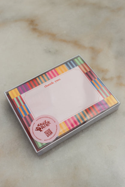 Boxed Set of 10 Multicolor Stripe Thank You Cards