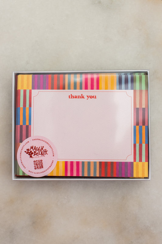 Boxed Set of 10 Multicolor Stripe Thank You Cards