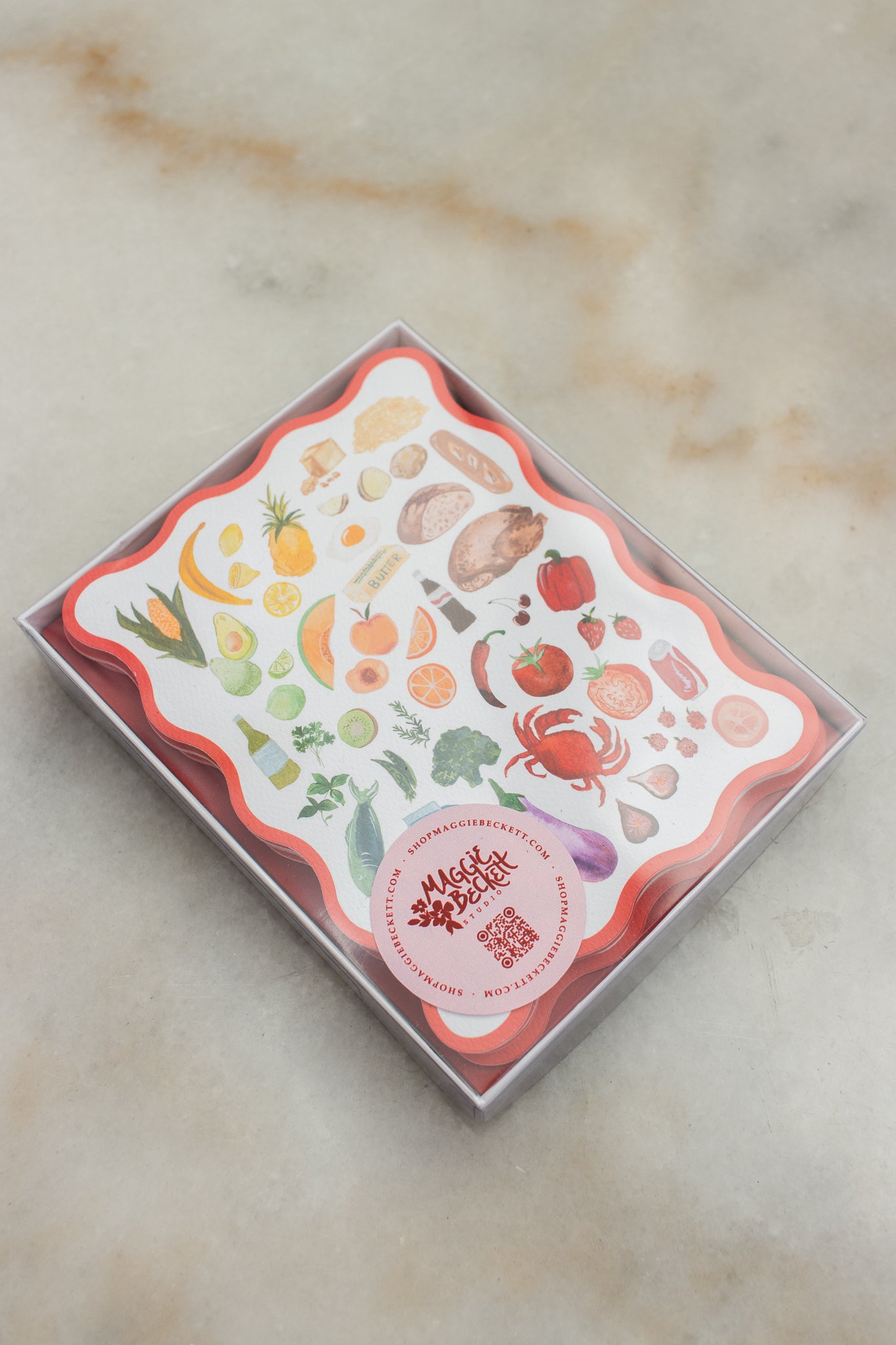 Boxed Set of 10 Foodie Cards with Wavy Red Edge