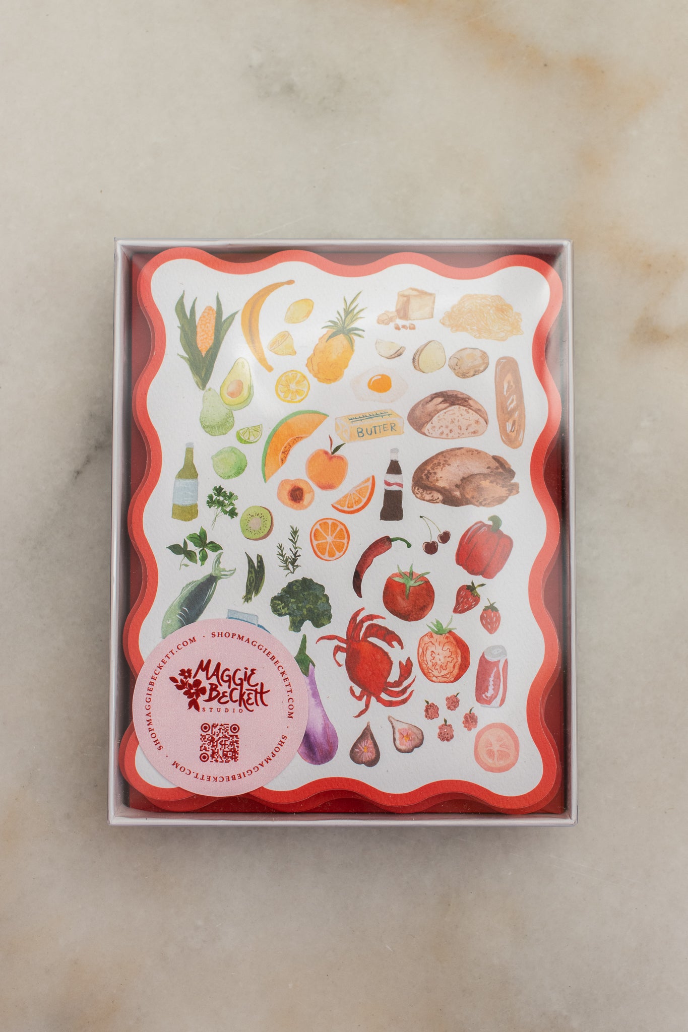 Boxed Set of 10 Foodie Cards with Wavy Red Edge