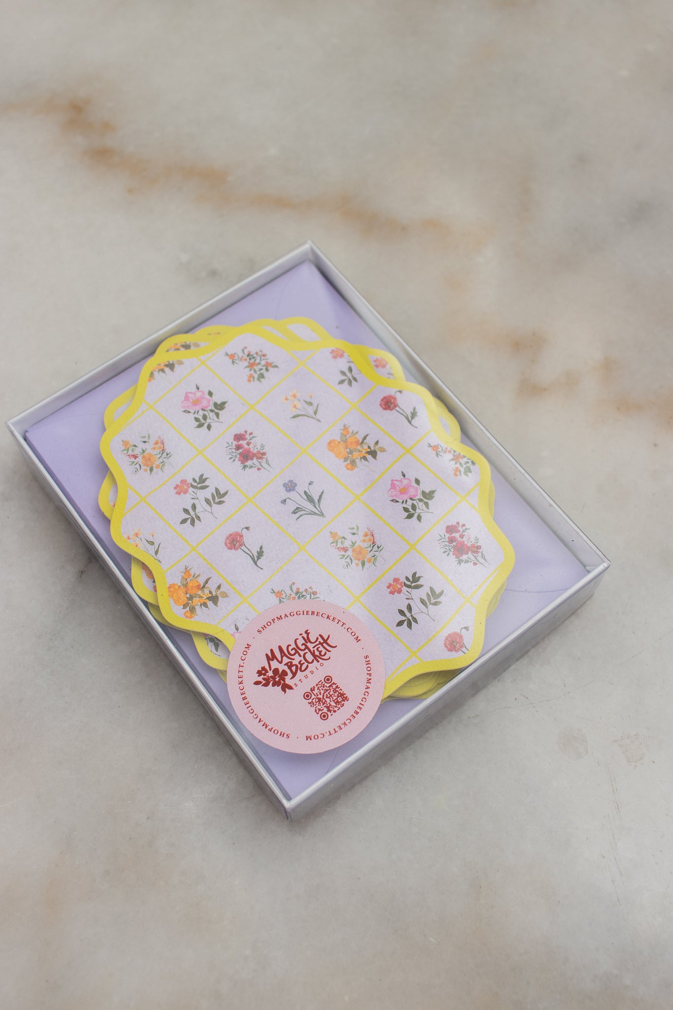 Boxed Set of 10 Lilac Flower Notecards with Wavy Edge