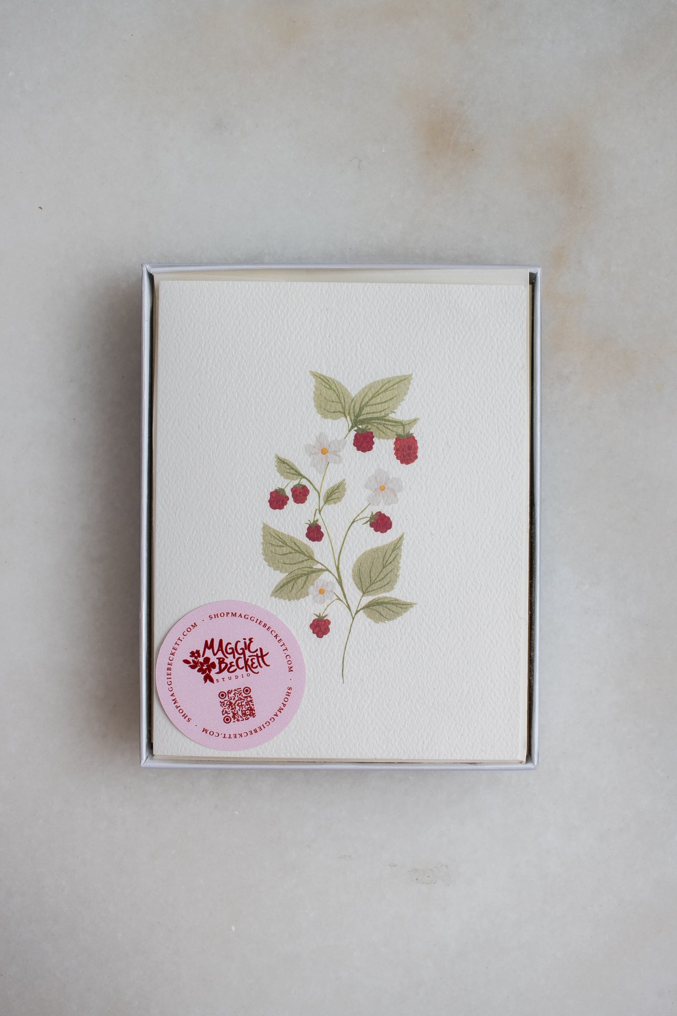 Boxed Set of 10 Dainty Raspberry Stem Cards