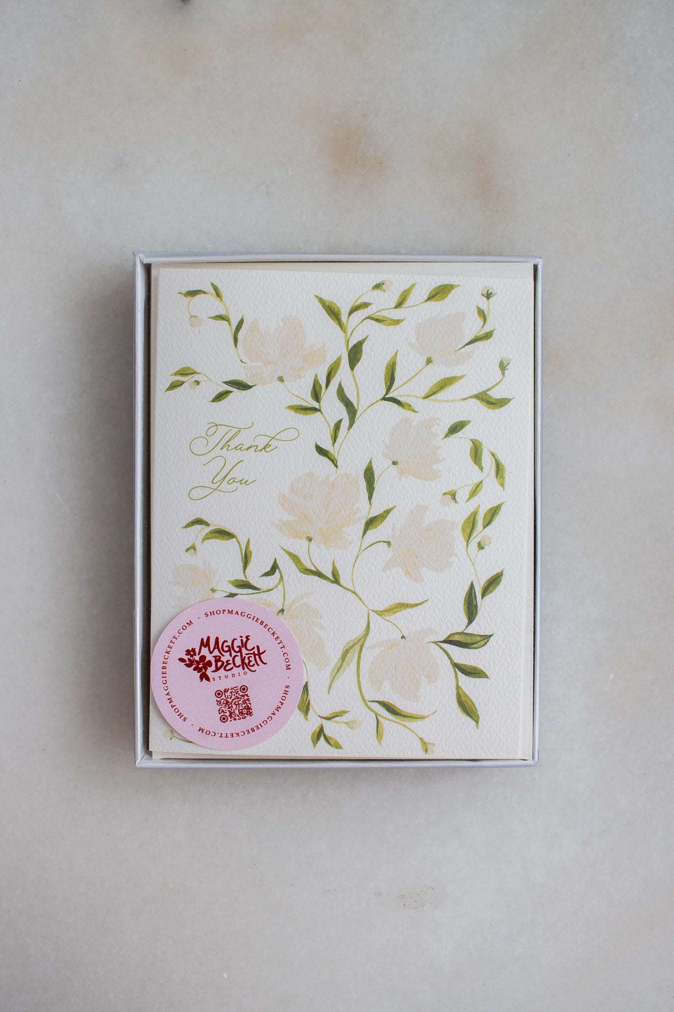 Boxed Set of 10 Cream Flower Pattern Thank You Cards