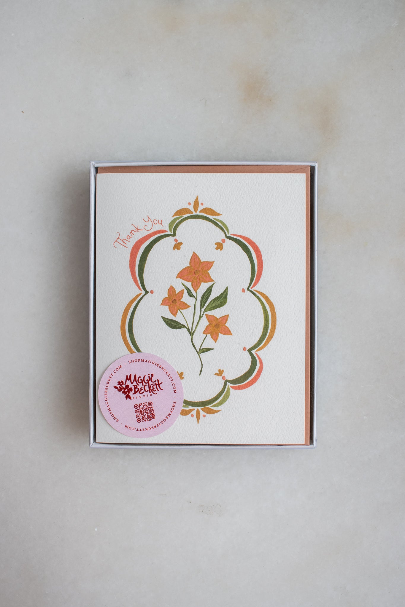 Boxed Set of 10 Orange Floral Thank You Cards