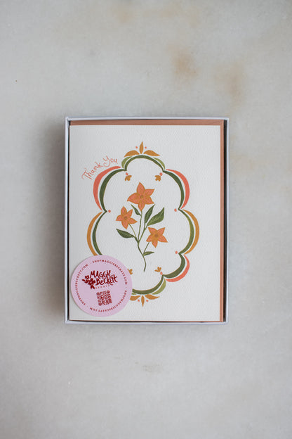 Boxed Set of 10 Orange Floral Thank You Cards
