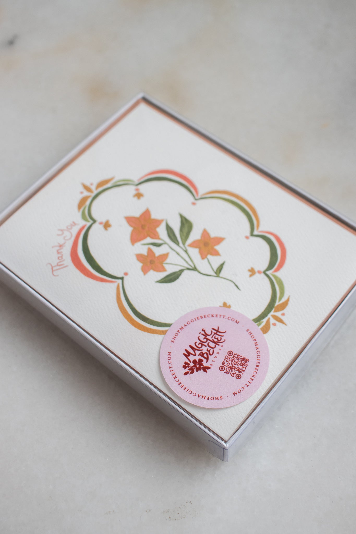 Boxed Set of 10 Orange Floral Thank You Cards