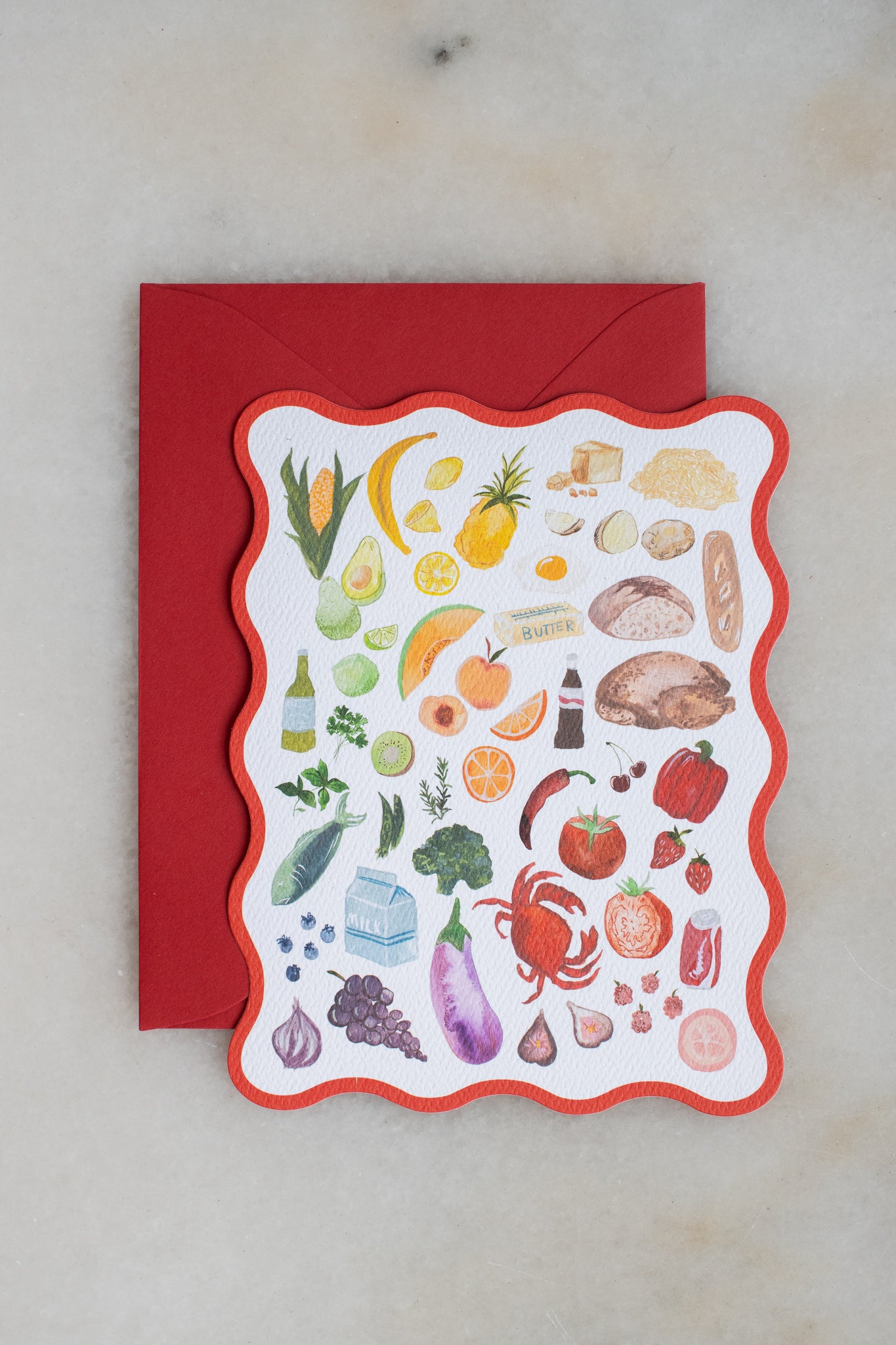 Boxed Set of 10 Foodie Cards with Wavy Red Edge