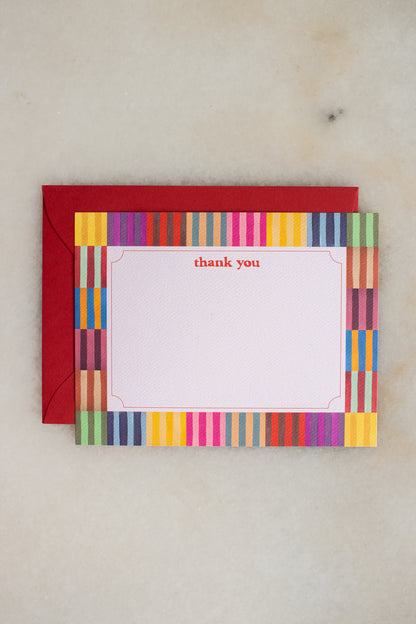 Boxed Set of 10 Multicolor Stripe Thank You Cards