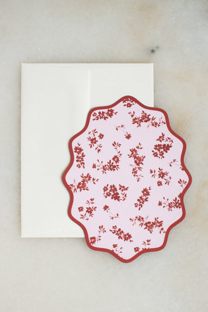 Boxed Set of 10 Floral Maroon Notecards with Wavy Edge