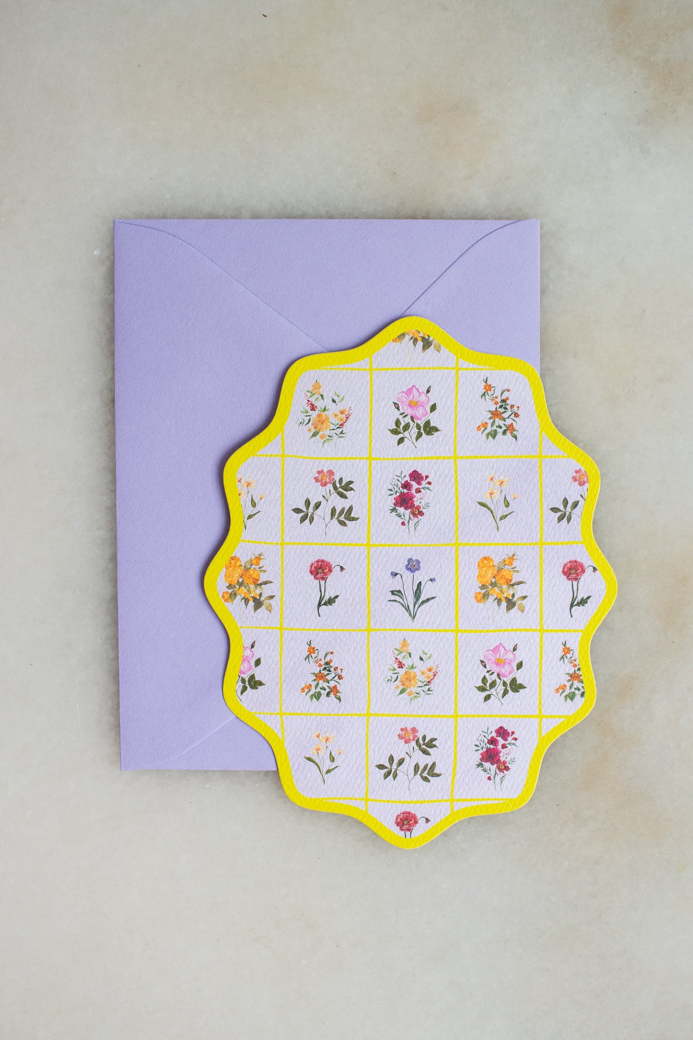 Boxed Set of 10 Lilac Flower Notecards with Wavy Edge