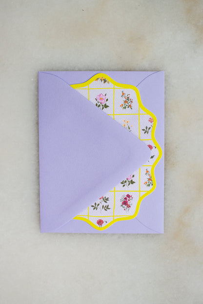 Boxed Set of 10 Lilac Flower Notecards with Wavy Edge