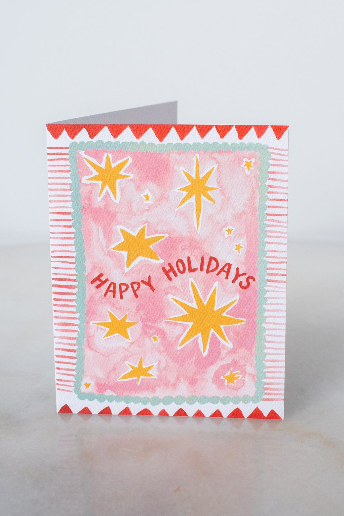 Starry Pink Happy Holidays Card