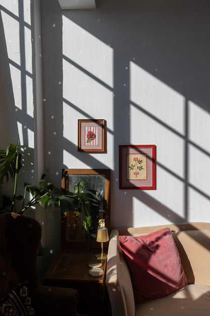 ORIGINAL: Pink Floral Vase in hand painted decorative frame