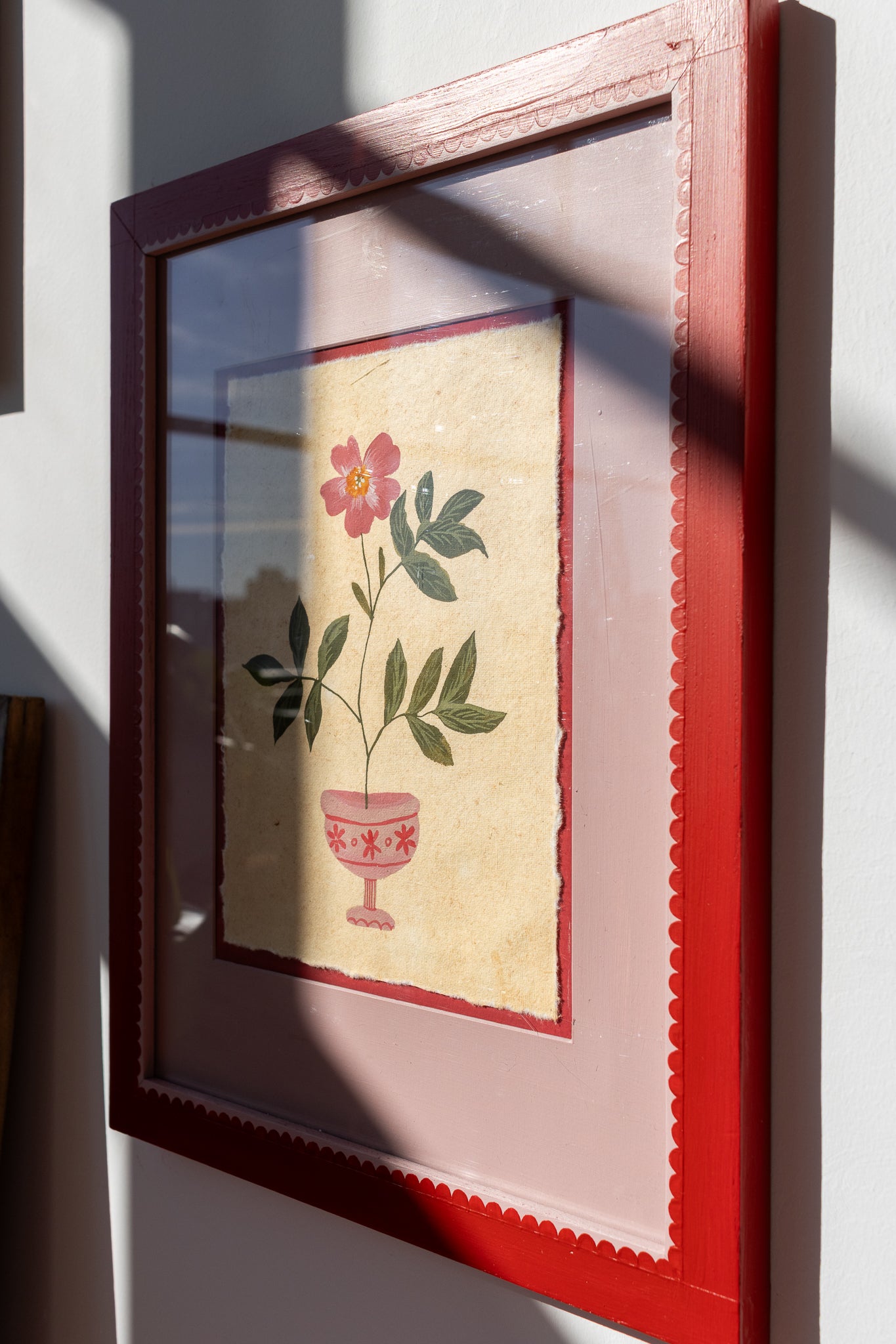 ORIGINAL: Pink Floral Vase in hand painted decorative frame