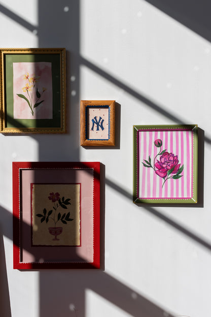 ORIGINAL: Hot Pink Peony and Stripes in Decorative Frame