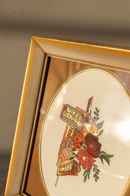 ORIGINAL: Wines + Liquors with Floral Detail in Decorative Frame