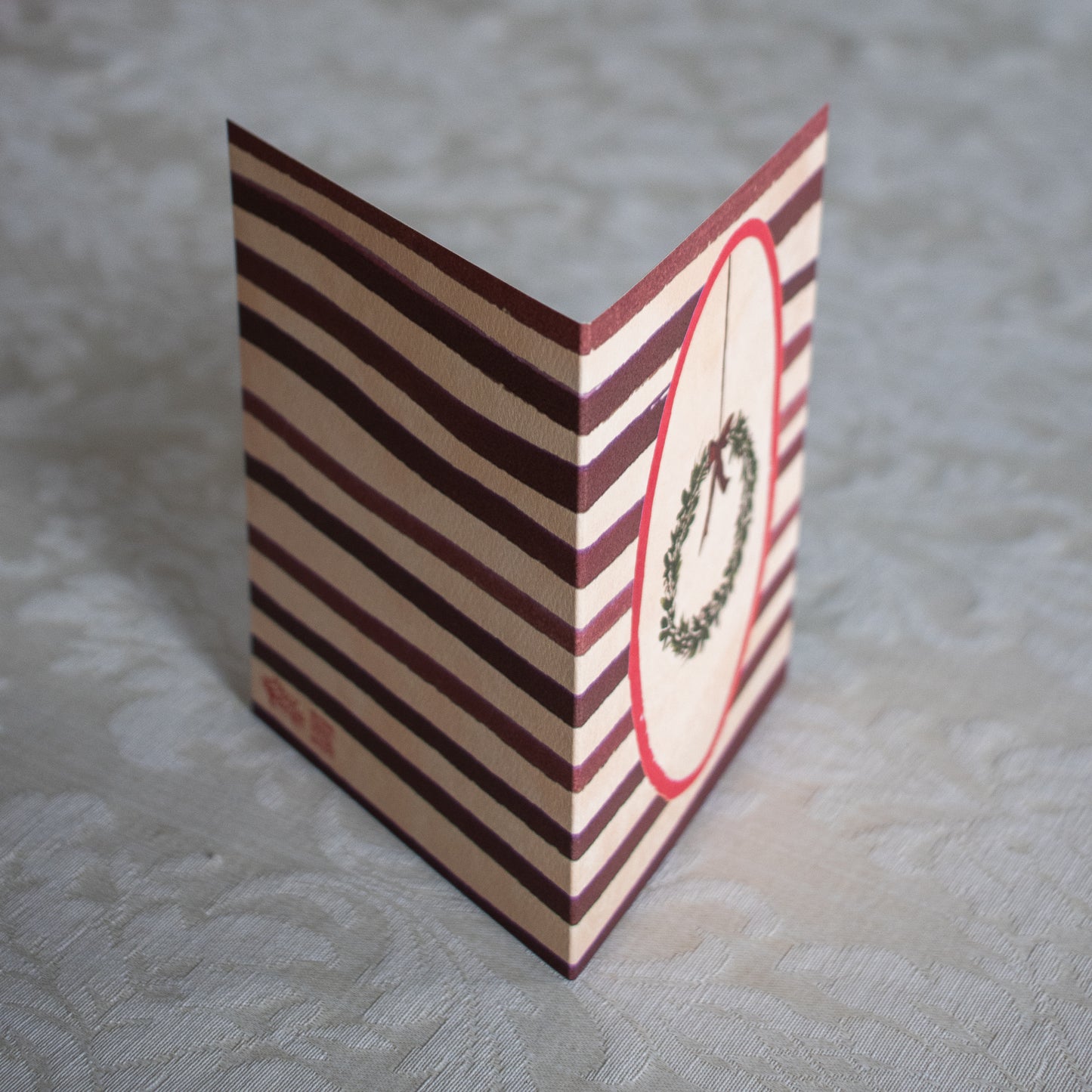 Striped Evergreen Holiday Wreath Card: Box Set of 10