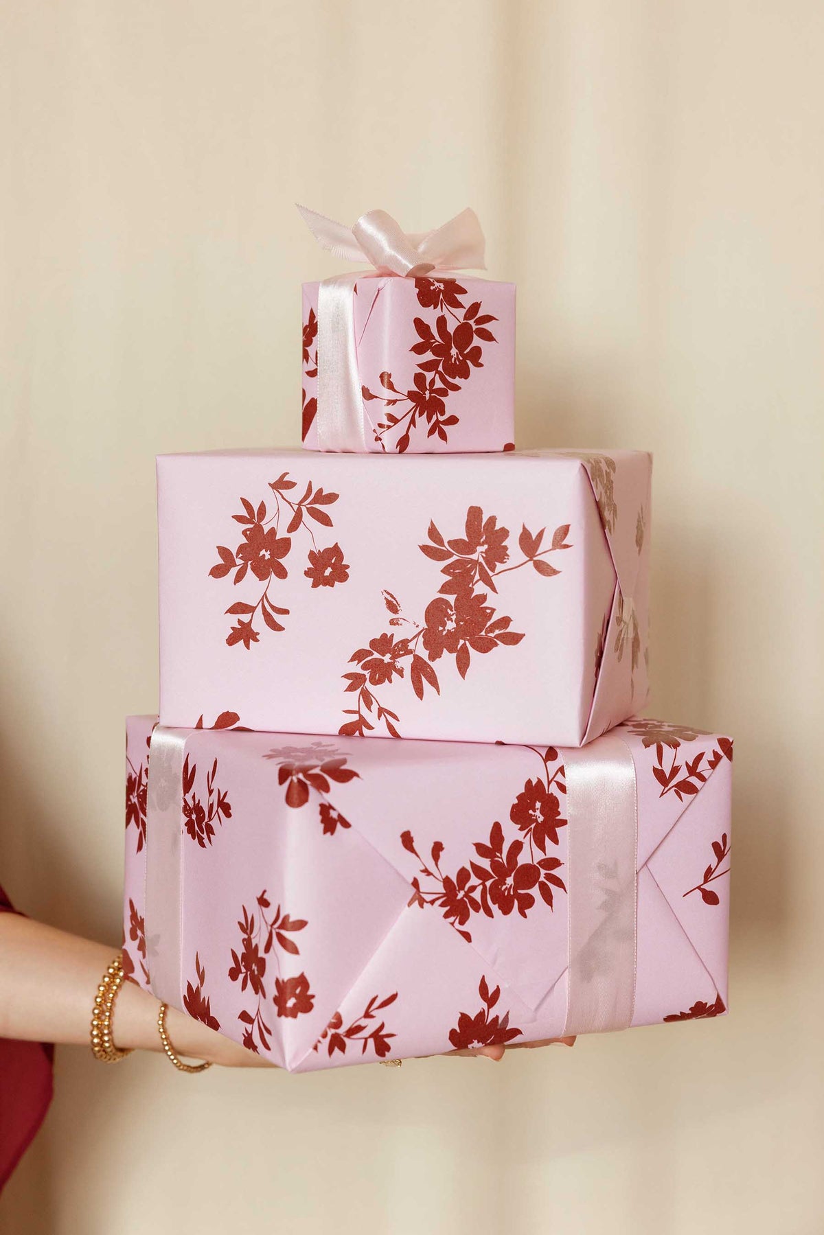 Pink and Maroon Floral Pattern Wrapping Paper