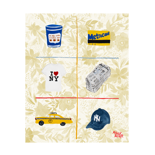 NYC Icons + Floral Backdrop Art Print
