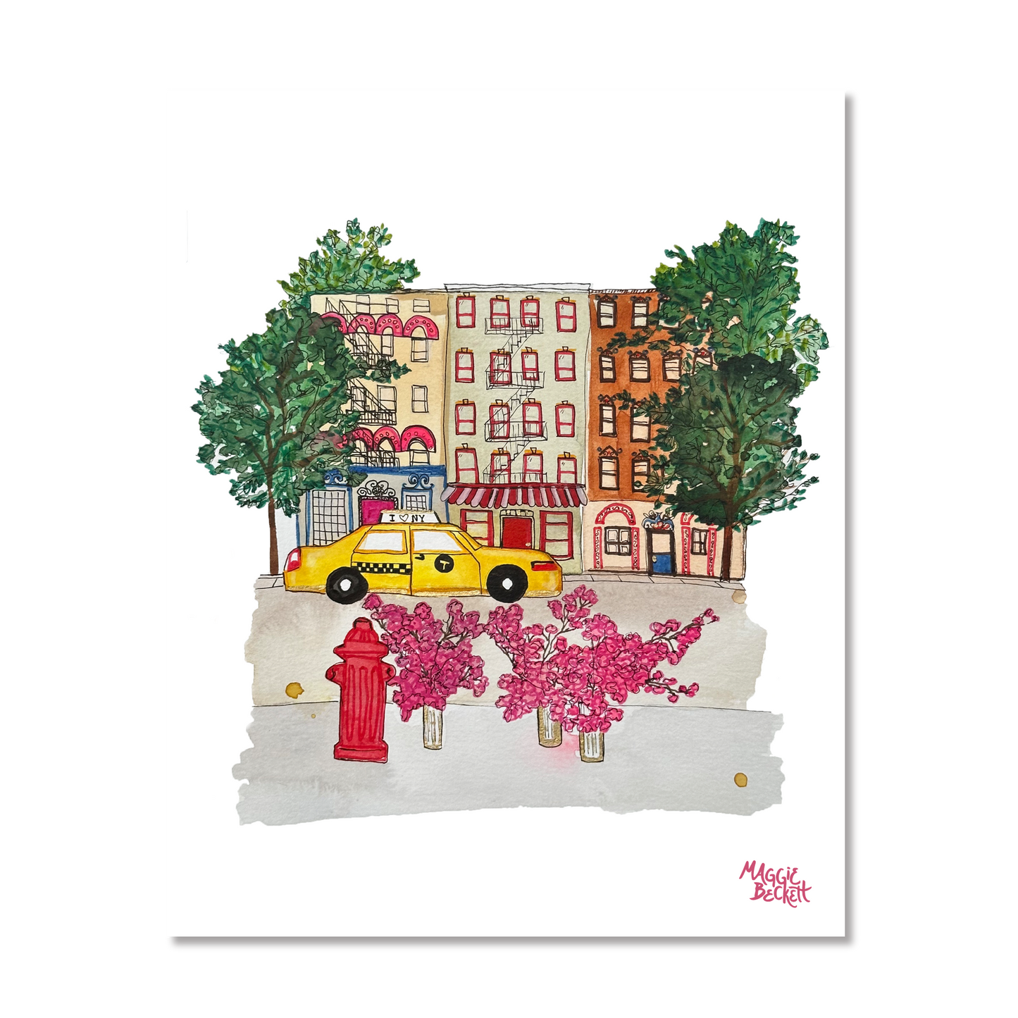 NYC Taxi + Cherry Blossoms Art Print