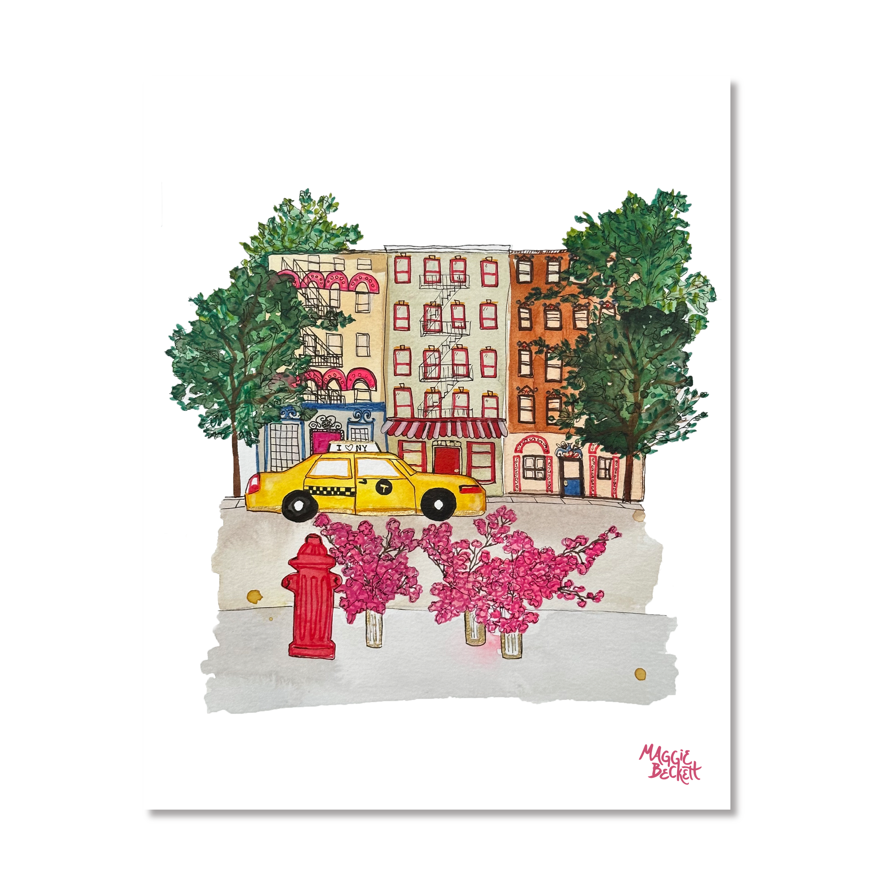 NYC Taxi + Cherry Blossoms Art Print