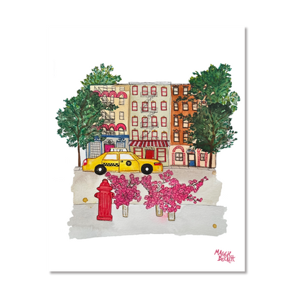 NYC Taxi + Cherry Blossoms Art Print