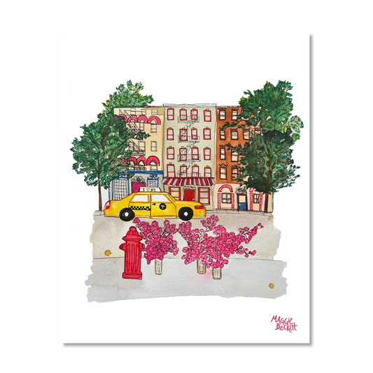 NYC Taxi + Cherry Blossoms Art Print