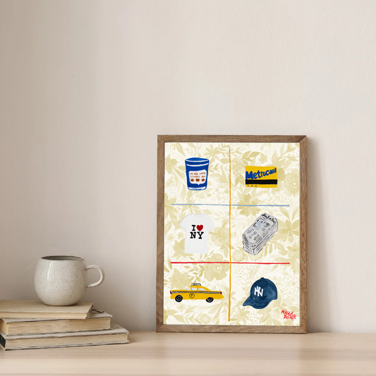 NYC Icons + Floral Backdrop Art Print
